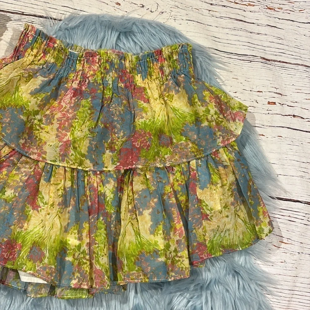 LoveShackFancy Ruffle Mini Skirt in Pastel Fields